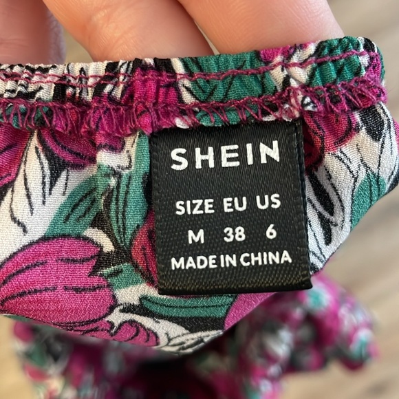 SHEIN VCAY Purple & Blue Floral Print Ruffled Self-Tie Cut Out Mini Dress - Picture 12 of 12